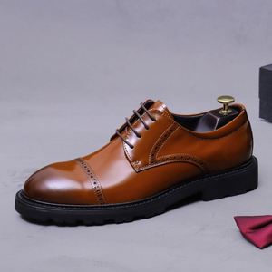 Luxury Business Leather Shoes Leather Retro Derby Laceup Bright Leather Shoes for Mentop Quality Designer - Product Image 6