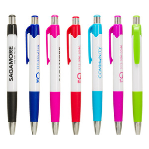 Bolígrafo barato para papelería y útiles escolares, bolígrafo de plástico blanco con logotipo promocional personalizado y agarre de goma suave - Product Image 4