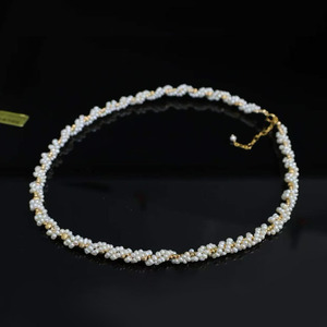 14K Gold Filled Hand Woven <b>Necklace</b>, 11-12mm High Luster Edison Pearl With Black Spinel Ladies <b>Statement</b> Neck Chain - Product Image 1