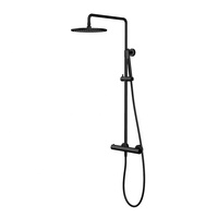 Ensemble de douche thermostatique monocommande gris foncé brossé en laiton avec finition céramique, 2 voies, jet doux/pluie, pour appartement