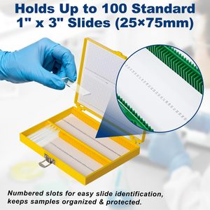 Medical Microscope <b>Slide</b> Storage Box 100-Place <b>Plastic</b> Holder with Cork Lining for 25mm 75mm Microslides PC - Product Image 4