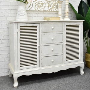 Lukcywind White Vintage <strong>Rustic</strong> French Style Solid Wood Living Room Cabinet Buffet <strong>Sideboard</strong> With Drawers and Shutters - Product Image 2