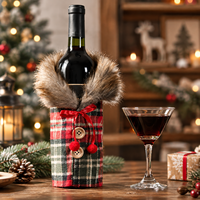 Housse de bouteille de vin à motif écossais pour Noël, sac cadeau pour bouteille de vin, décoration de table de fêtes, tablier de bouteille de vin personnalisé avec logo, vente en gros
