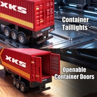 Camion remorque conteneur miniature RC 1:64 2CH 2.4GHz avec lumières LED électriques, chargeur, pour hobby de drift de bureau et collectionnages pour passionnés
