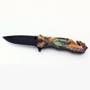 OEM 3D con stampa di cervo con manico tattico coltello multiuso con rivestimento nero con lama pieghevole coltello tascabile da campeggio di sopravvivenza - Product Image 4