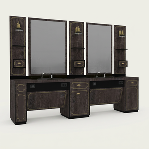Comfort Decorative Modern Wood Portable Foldable Salon <b>Station</b> Double Styling Unit with Mirror Cabinet and Storage - Product Image 1