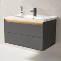 Meuble-lavabo mural de salle de bain haut de gamme avec miroir intelligent LED, en PVC 18 mm, peinture émaillée monobloc, vasque en céramique, style européen