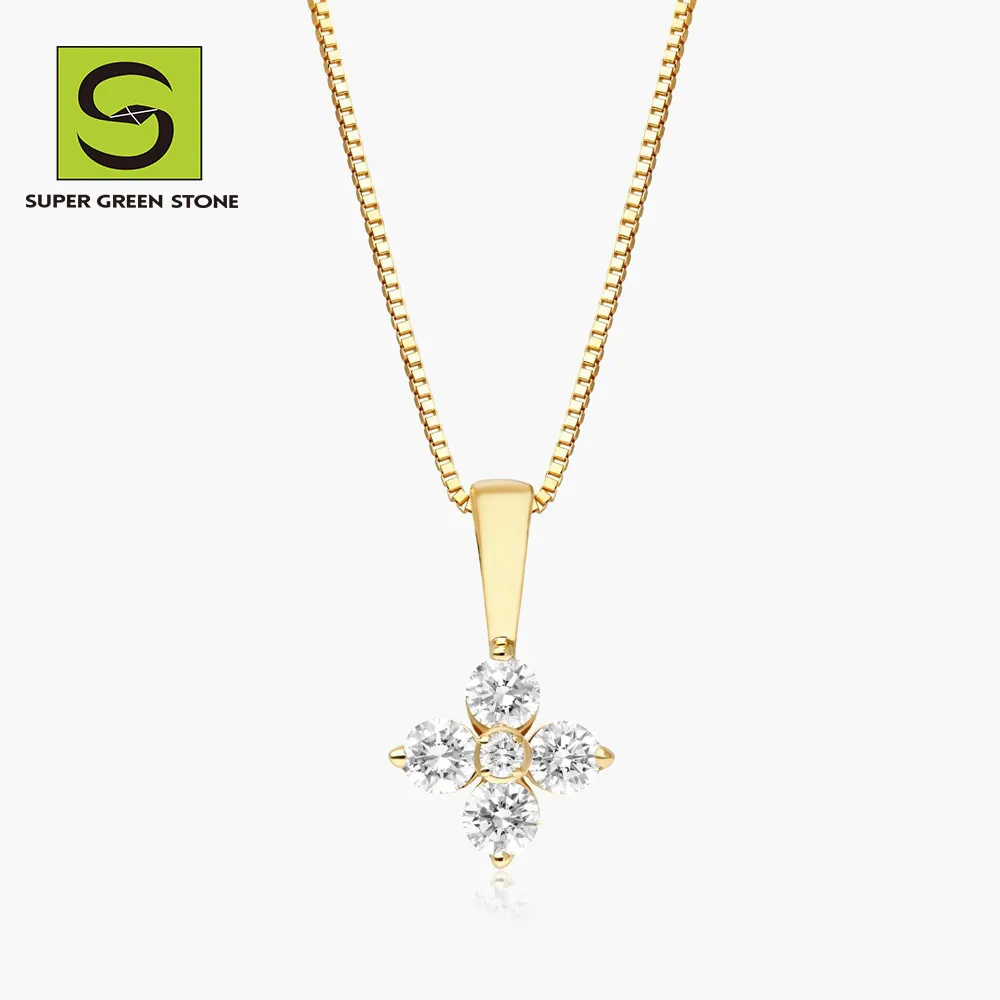 SuperGS SGSN016 Tennis Cvd Lab Colgante Hpht Mama Dainty Real Gold Initial Diamond Star Bling Collar de mujer