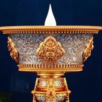 Lámpara de Resina Electrónica con Soporte para Vela, LED, Recargable, para Uso Doméstico, Lámpara Budista para Altar, con Ocho Símbolos Auspiciosos