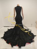 Robes de soirée élégantes pour femmes Ocstrade, design tendance, noires, à fente haute, avec strass scintillants, robe de bal sexy avec plumes