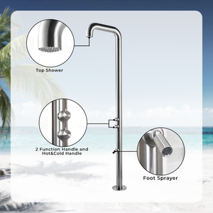 Doccia a Pioggia Moderna in Acciaio Inox da Terra con 2 Funzioni per Piscina Esterna - Product Image 2