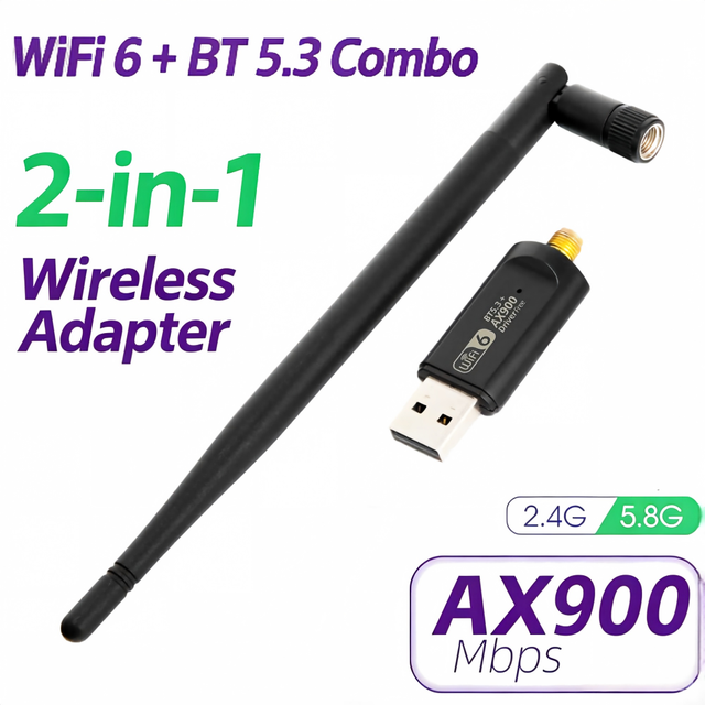 Wholesale AX900  Dual Band Driver Free Computer WiFi Wireless Adapter Dongle WiFi 6 USB BT5.3 Combo Receiver for Laptop Desktop
