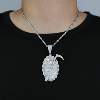 Collier Pendentif Grim Reaper en Gros avec Zircons Cubiques, Bijou Gothique Hip Hop pour Hommes, Style Streetwear