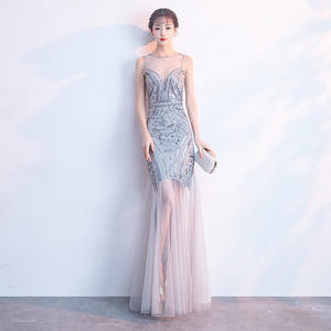 2019ローブドソワレスパンコールビーズイブニングドレスマーメイドロングフォーマルウエディングパーティードレス新しいスタイル - Product Image 4