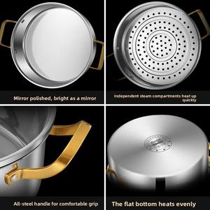 Vaporera de acero inoxidable 316 con tapa de vidrio transparente, compatible con encimeras de estufa y gran capacidad - Product Image 6