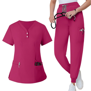 Offre Spéciale : Ensemble de Blouse et Pantalon Unisexe à Boutons, Respirant, en Maille, Anti-Taches, Anti-Plis, avec Logo Personnalisable pour Hôpitaux et Cliniques Vétérinaires - Product Image 1