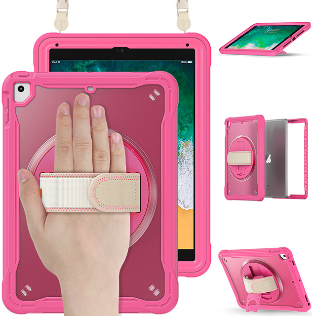 Shockproof Rugged Hybrid Durable TPU Tablet Case for iPad 9.7/Air 2/Pro 9.7 Bumper Clear Cover With Shoulder Strap Kickstand