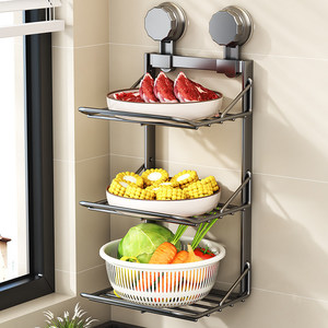Étagère de <span class=keywords><strong>rangement</strong></span> alimentaire pliable à trois niveaux à ventouse murale pour <span class=keywords><strong>cuisine</strong></span>, support multifonctionnel pour assiettes - Product Image 1