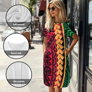 Nouvelle Arrivée Tribal Imprimé Robe D'été Pour Femmes Poches Manches Courtes Longueur Au Genou Casual Sweet Vacations - Product Image 5