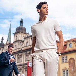 <span class=keywords><strong>T</strong></span>-shirt <span class=keywords><strong>POLO</strong></span> tricoté à manches courtes, col en V, style Old Money, en soie glacée, pour l'é<span class=keywords><strong>t</strong></span>é, vente en gros transfrontalière directe usine - Product Image 2