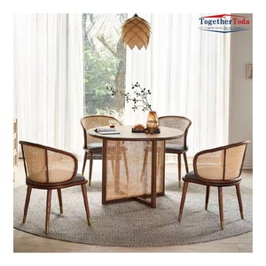 Ensemble table et chaises en rotin tressé pour petits espaces, plateau rond en bois, chaises d'appoint en rotin naturel pour petites salles de séjour - Product Image 2