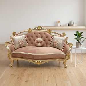 Sofá de Dos Plazas para Sala de Estar, Fabricado en Madera de Teca, Diseño Elegante Tapizado, Estructura Resistente y Asientos Cómodos - Product Image 3