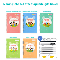 Ensemble personnalisé de 5 cahiers d'exercices magiques pour enfants, anglais, réutilisables, lettres à tracer, style spirale, couverture en papier, emballés dans une boîte