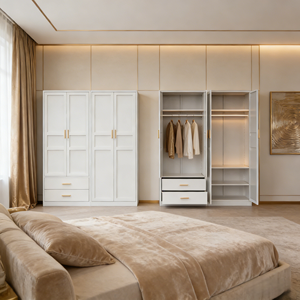 Nordic Luxury 4-Door Bedroom Wardrobe | Steel Door Upgrade Option | 160cm Wide Adjustable <strong>Large</strong> Storage <strong>Closet</strong> - Product Image 4