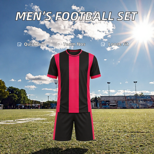 Conjunto de Camiseta y Pantalones Cortos de Fútbol para Hombre, Rayas Negras y Rosas, 100% Poliéster, Secado Rápido, Transpirable, Uniforme de Fútbol Personalizado - Product Image 2