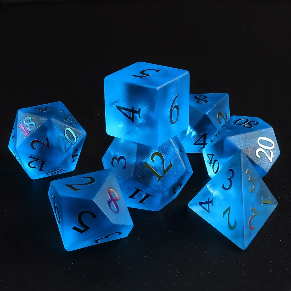Professional High-Class Dungeons And Dragons Frosted Ocean Blue Cracked Gem Dice DND Gemstone RPG Polyhedron Game Dice Set