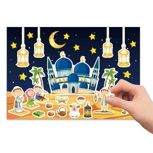 Pack d'autocollants pour enfants du Ramadan, 12 feuilles avec croissant de lune, étoile, lanterne et motifs islamiques pour enfants, messages Ramadan Kareem - Product Image 3