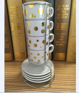 Hot Selling Stoneware Ceramic Colorful <strong>Stacking</strong> Espresso Cup and Saucer <strong>Set</strong> Stackable Porcelain Coffee <strong>Mugs</strong> <strong>Set</strong> - Product Image 4