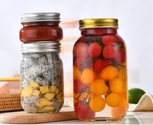 Toples kemasan kaca 1000ml untuk buah kosong kaca toples dapur untuk penyimpanan makanan dengan tutup sekrup aluminium