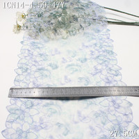 Dentelle brodée de fleurs colorées imprimées, motifs délicats, 22 cm, en tulle bleu, pour lingerie féminine