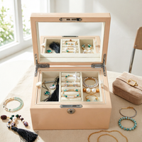 Boîte à bijoux en bois avec peinture haute brillance, doublure en velours blanc, miroir intégré, charnière métallique verrouillable, plateau amovible, boîte de rangement pour bijoux