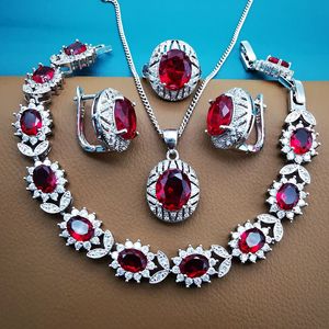 Bohemia Silver Bridal Ladies Jewelry Sets Blue Stone <strong>Costume</strong> Jewelry for Women Bracelet Set Earrings Ring - Product Image 4