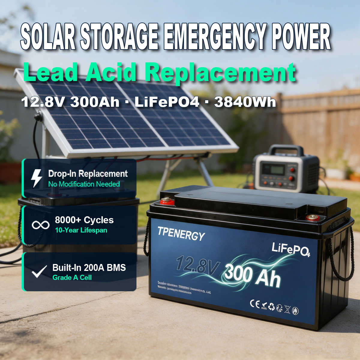 TPENERGY <strong>12V</strong> 300Ah Lithium <strong>Battery</strong> Upgrade <strong>Lead</strong> <strong>Acid</strong> Massive Capacity <strong>Solar</strong> <strong>Panel</strong> Energy Storage Backup