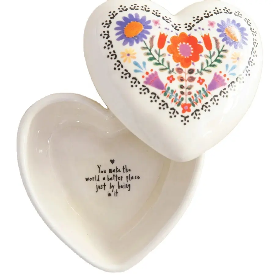 Storage&Organazition Box Wholesale Heart Ceramic Trinket Dox Custom Jewelry Box with Lid