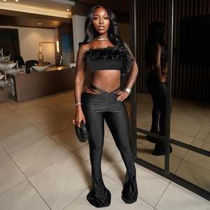 Sexy Splicing Breastplate <b>Top</b> Low Waist Navel Pants Women's 2 Piece Set Fashion - Product Image 3