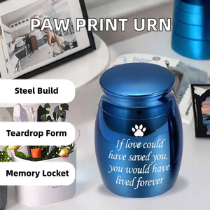 Wholesale Supply Exports Modern Eco-Friendly Stainless Steel Paw Print Teardrop Pet <b>Memorial</b> Urn Keepsake Ashes Holder Cremation - Product Image 2