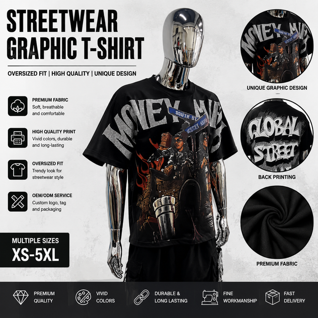 Custom Oversized Graphic T Shirt Men Streetwear Vintage Print T-Shirt Casual Cotton Tee OEM ODM Manufacturer Private Label