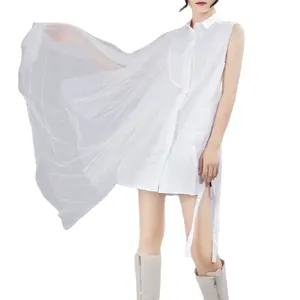 Fall 2022 Women Clothes Long sleeve Internet Celebrity Original Design Asymmetric Mesh Patchwork Vest Sleeveless Shirt Dress1109