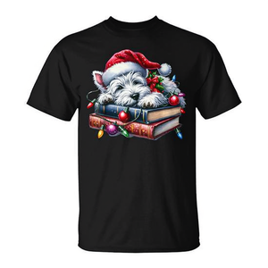 T-shirt promotionnel Westie Santa Book Christmas Lights - Product Image 2