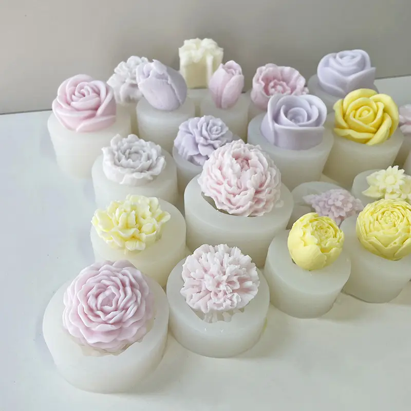 Moldes de velas de aromaterapia de flores de peonía de fábrica MHC, moldes de jabón personalizados de goma de silicona hechos a mano, moldes de silicona para velas 3D DIY