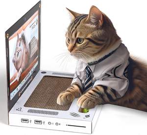 Best Verkopende Aanpasbare Gegolfd Papier Laptop Krabber Met Muis Speelgoed Duurzaam Kat Krabbord - Product Image 1