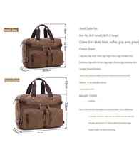 Sac à dos multifonctionnel en toile pour ordinateur portable avec fermeture éclair, grande capacité, résistant à l'usure, pour affaires, portable et à bandoulière