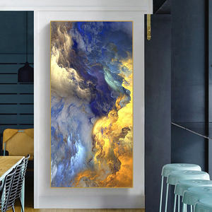Arte de Pared Abstracto Nórdico con Nubes y Niebla Dorada y Azul, Lienzos, Pósters e Impresiones, Cuadros de Fantasía, Decoración para Sala de Estar y Hogar - Product Image 3
