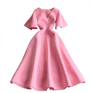 Robe longue vintage A-line pour femme, col en V, manches longues, tissée, taille cintrée, jupe ample, respirante, couleur unie, haut de gamme, collection automne - Product Image 3