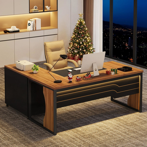 Bureau d'ordinateur exécutif en forme de <span class=keywords><strong>L</strong></span>, directement de <span class=keywords><strong>l</strong></span>'usine BSCI, avec armoire à dossiers mobile et éclairage LED, grande table de bureau - Product Image 1