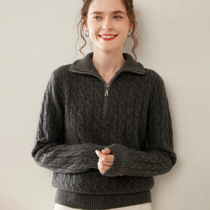 Kaschmirwolle Damen Strick hemd Ganzkörper-Kabels trick Einfach Vielseitig Half-Zip Turn-Down-Kragen Loose Fit Soft - Product Image 5